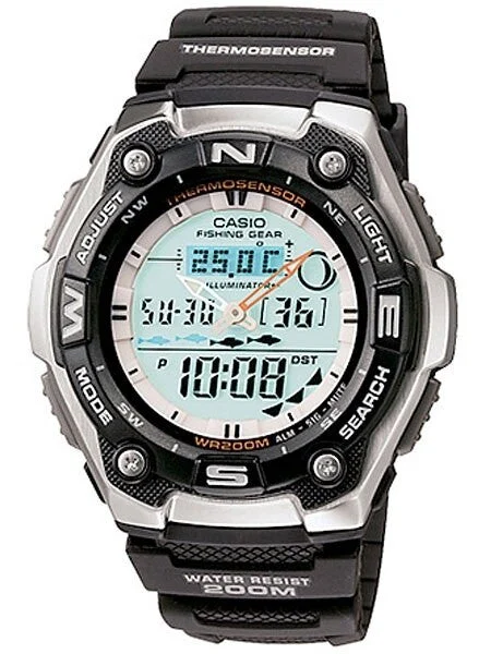 Casio Sports and Fishing Analog-Digital Watch with Fish Indicator, Thermometer #AQW101-1AV AQW-101-1AV kol saati