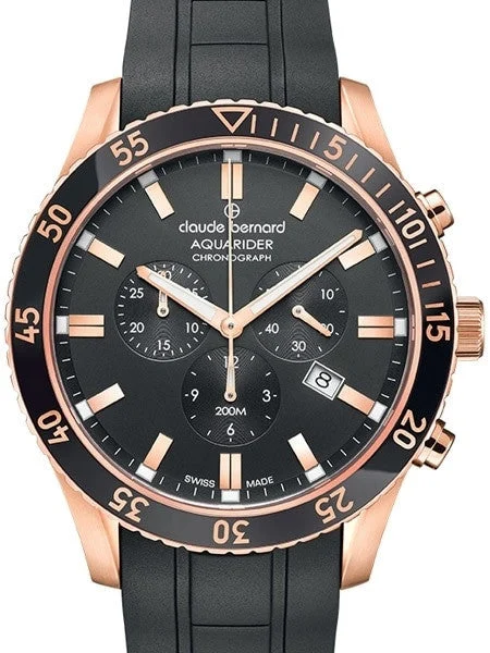 Claude Bernard Aquarider Black Dial Chronograph Dive Watch #10223-37RNCA-NIR 44 mm kol saati