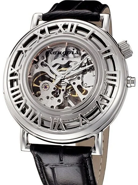 Rougois Open Skeleton Mechanical Watch with Unique Pop-Open Outer Ring #RS094 RSO94 45 mm kol saati