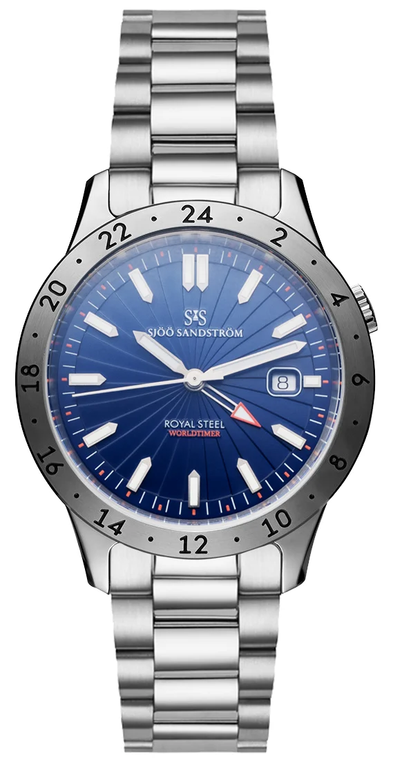 Sjöö Sandström Royal Steel Worldtimer 019870 41 mm kol saati