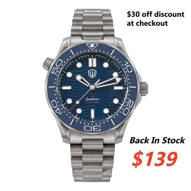 Watchdives Titanium NTTD Quartz Dive Watch WD007Q V2-平底盖/石英钛海马-复古黑无日历-VH31-尼龙 (通配头粒) kol s