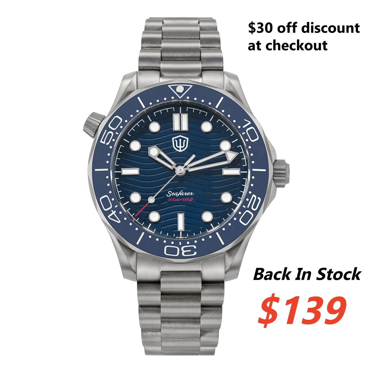 Watchdives Titanium NTTD Quartz Dive Watch WD007Q V2-平底盖/石英钛海马-复古黑无日历-VH31-尼龙 (通配头粒) 42 mm kol saati