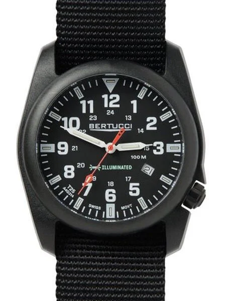 Bertucci Black Polycaronate A-5P Case Watch with Tritium Tube Lights #13500 45 mm kol saati