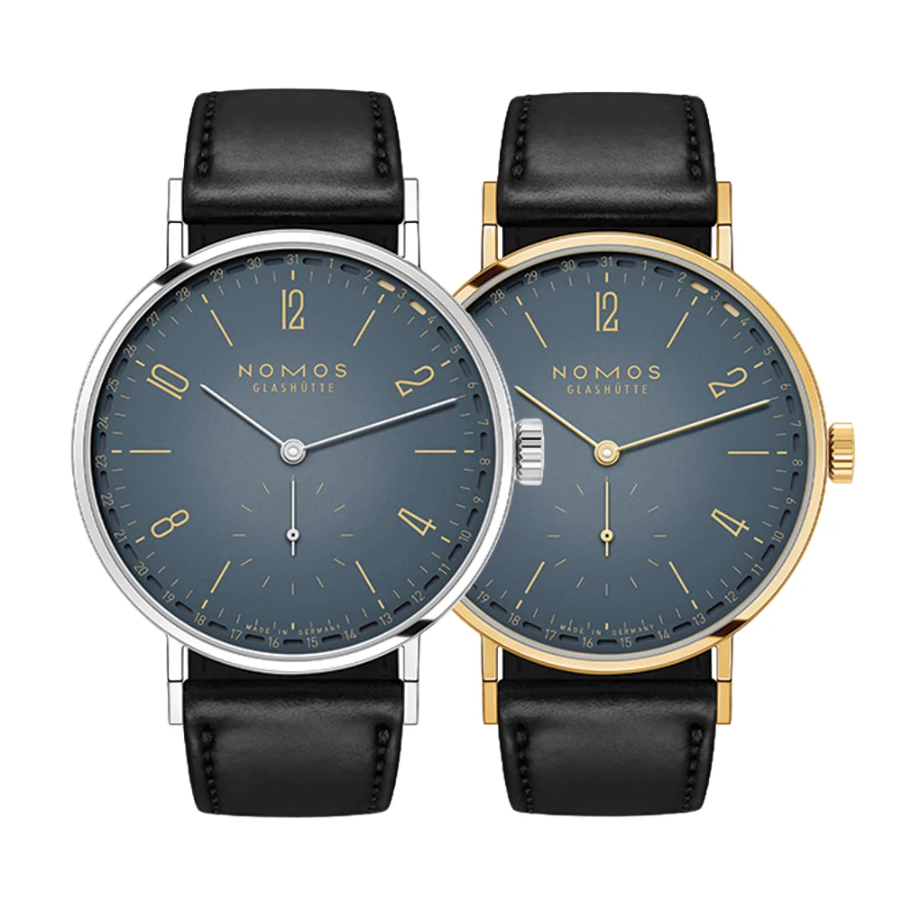 NOMOS Glashütte Twice Unique "Drift" Tangente Neomatik Update Steel and Gold 38mm - Grey on Leather Strap 147195TU6 38 mm kol saati