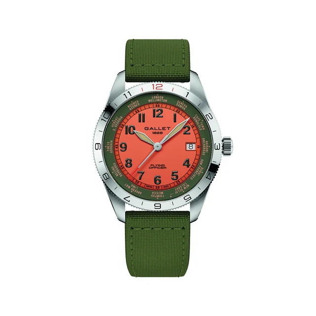 Gallet Flying Officer Automatic Date 40mm - Orange on Fabric Strap AG1701131O1W1 kol saati