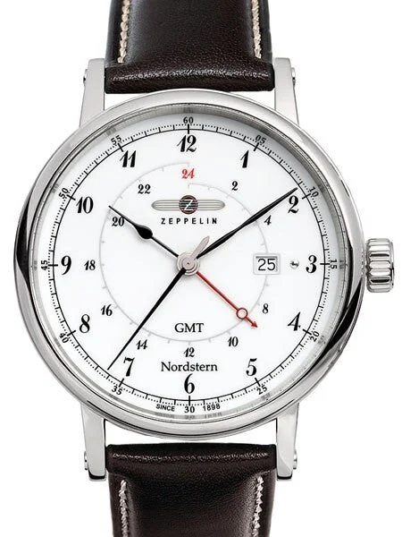 Graf Zeppelin Nordstern Series Swiss Quartz GMT Watch with Coin-Edge Case #7546-1 kol saat