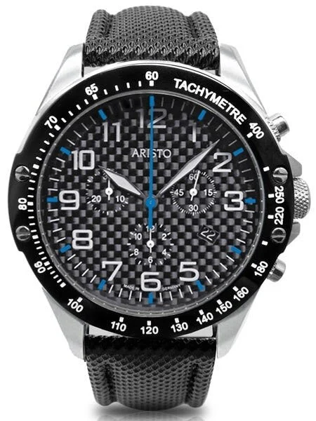 Aristo Aviator Style Quartz Chronograph Watch with Carbon Fiber Dial #4H158B 45 mm kol saati