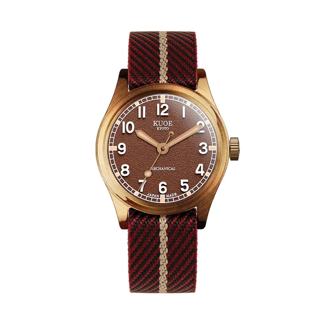 Kuoe Kyoto OLD SMITH Bronze No-Date 38mm - Brown on Red x Beige Fabric Strap os90002bz-nd-