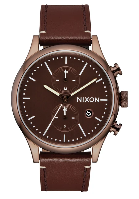Nixon US Station Chrono Leather - Chocolate / Cappuccino / Brown A1163-5242-00 kol saati