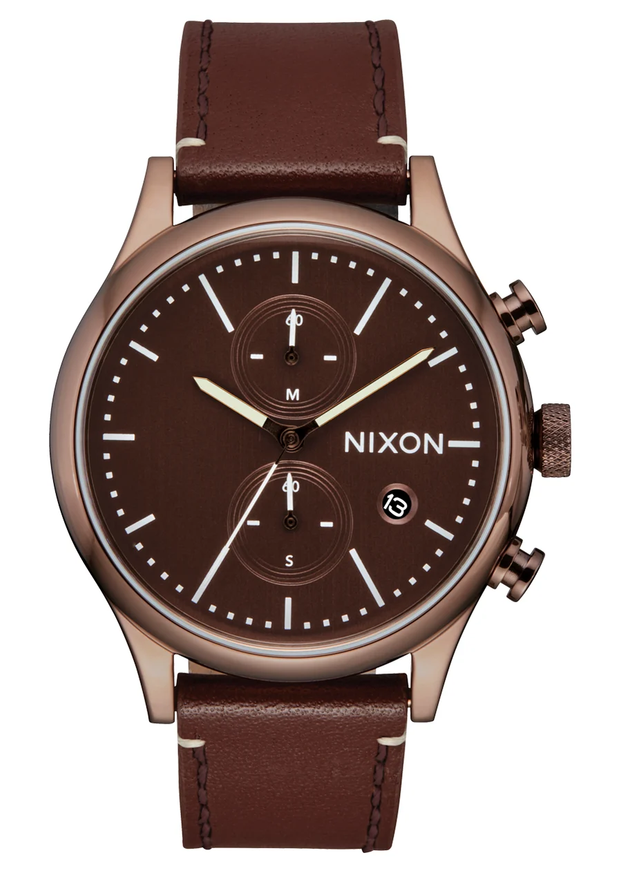 Nixon US Station Chrono Leather - Chocolate / Cappuccino / Brown A1163-5242-00 41 mm kol saati