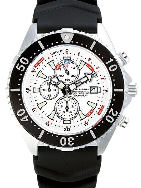 Chris Benz Professional Depthmeter, 300 Meter Dive Watch with Chronograph #CB-C300-W-KBS 44 mm kol saati