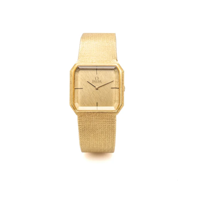 OMEGA Ref. 8328, self-winding, octagonal, integrated bracelet; 18K yellow gold kol saati