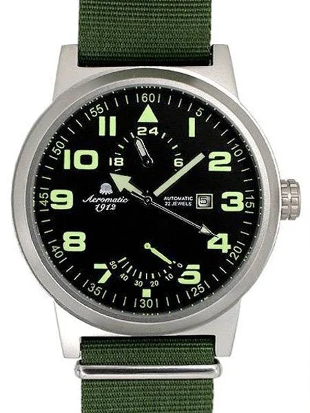 Aeromatic Scratch and Dent - 1912 Automatic Watch with 24-hr Sub Dial and Power Reserve #A1351 SND117 48 mm kol saati