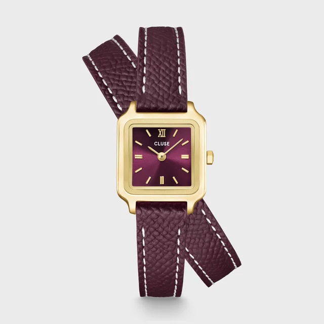 CLUSE Gracieuse Mini Watch Double Leather, Wine, Gold Colour CW15503 kol saati