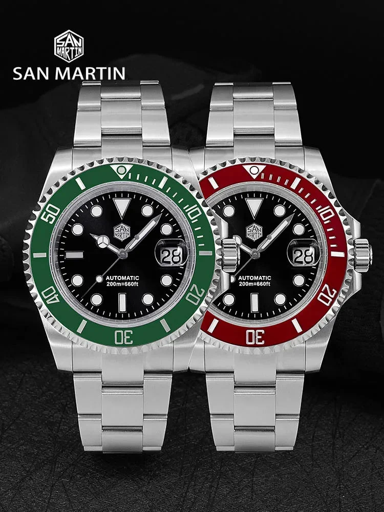 Tandorio Watches San Martin SUB Diver Sn0019G 41mm Water Ghost PT5000 SW200 Automatic AR Sapphire 20Bar BGW-9 Luminous 14:100005979#Green Bezel;200007763:201336106;5:57000035#SW200 41 mm kol saati