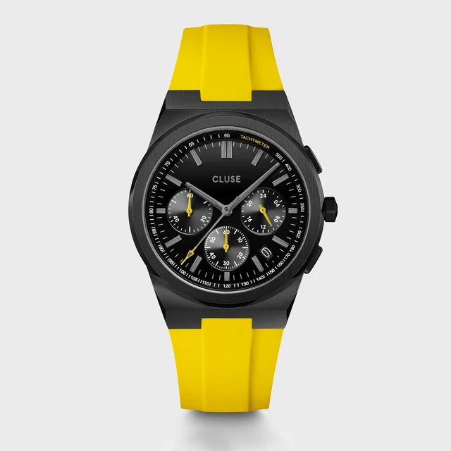 CLUSE Vigoureux Chrono Watch Silicone Yellow, Black Colour CW20809 kol saati