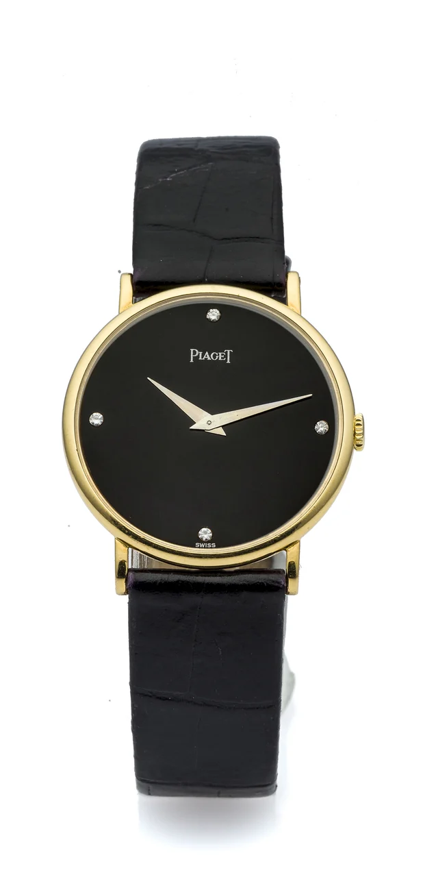 Piaget PIAGET REF. 9025 MECHANICAL YELLOW GOLD Fine, manual-winding, 18K yellow gold wristwatch with diamond-set onyx dial. kol saati