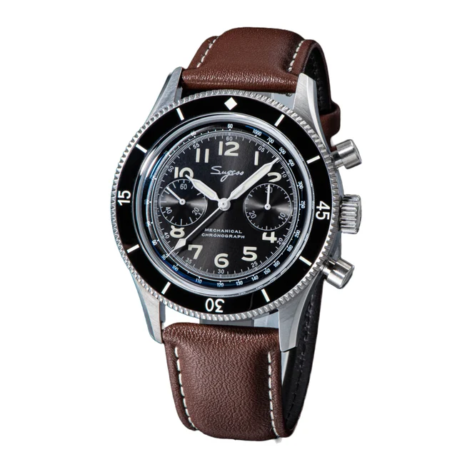 Sugess Chrono Heritage S423 Chronograph Black Dial kol saati