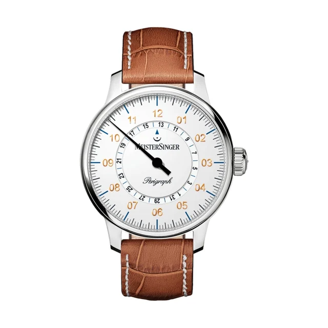 Meistersinger Perigraph 43mm - White on Leather Strap AM1001G kol saati