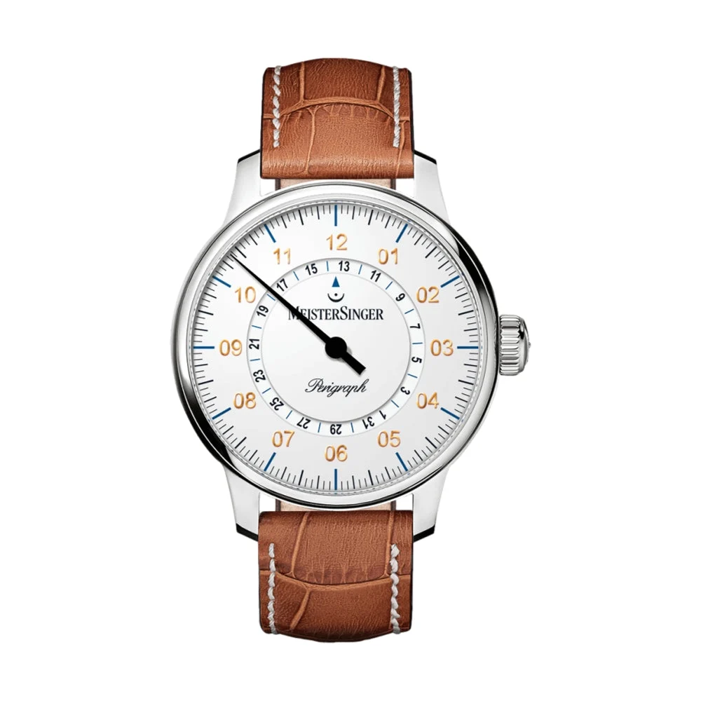 Meistersinger Perigraph 43mm - White on Leather Strap AM1001G 43 mm kol saati