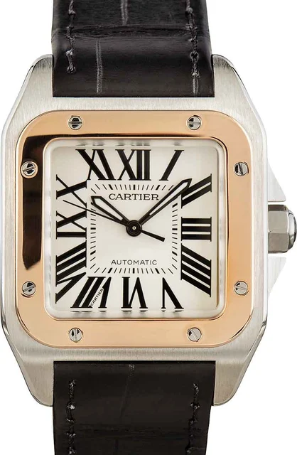 Cartier Santos 100 Stainless Steel & 18k Rose Gold W20107X7 kol saati
