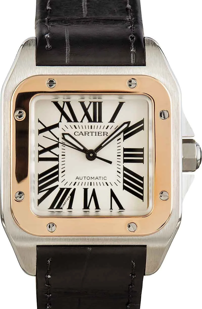Cartier Santos 100 Stainless Steel & 18k Rose Gold W20107X7 33 mm kol saati