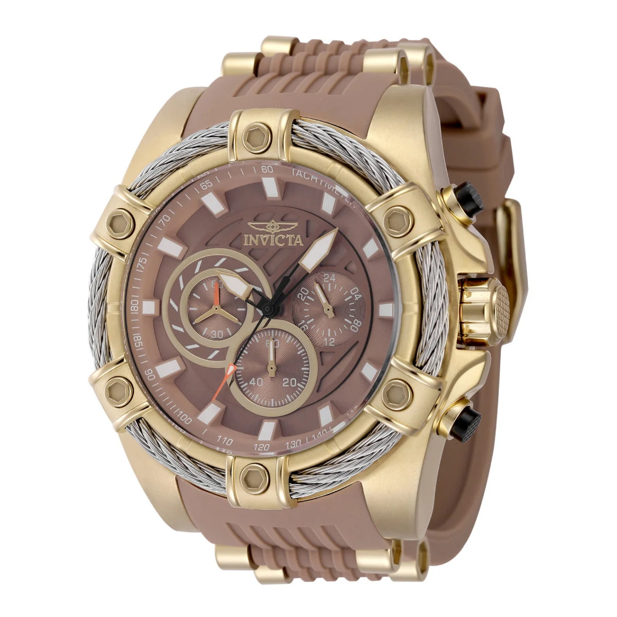 Invicta Bolt Vestige Watch - 52mm. Tan, Gold (48384) 52 mm kol saati