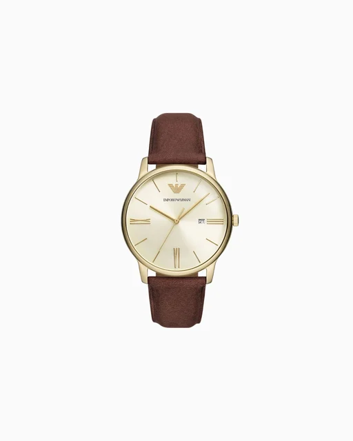 Emporio Armani Three-Hand Date Brown Leather Watch AR11610 kol saati