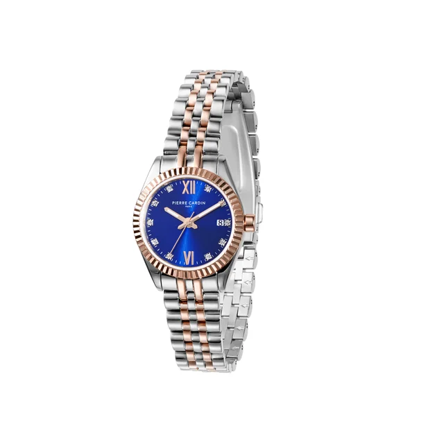 OPERA PLISSÉ Opera Two Tone Rose Gold and Stainless Steel Date Watch with Fluted Bezel and