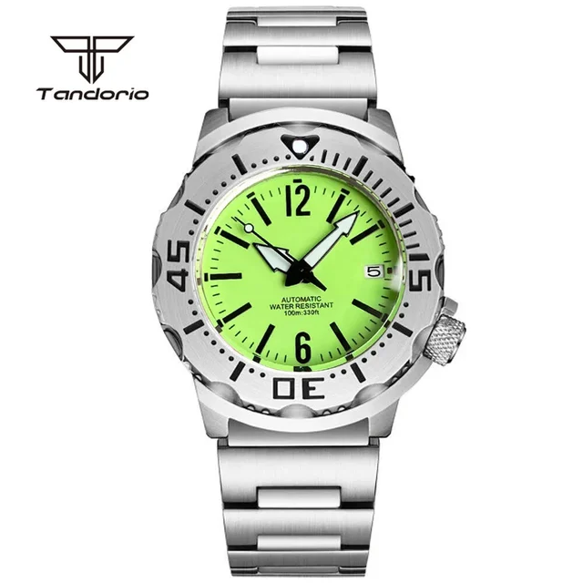 Tandorio Monster Watch Green Dial FUll Lume NH35A 42mm 20BAR Sapphire 14:100013777#rubber