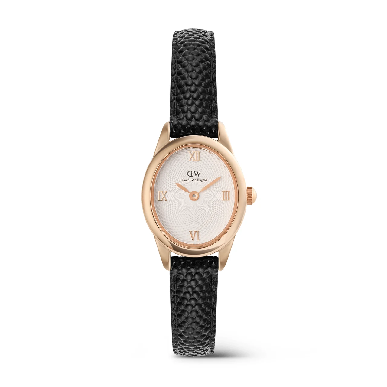 DANIEL WELLINGTON Ophelia Mini Black Lizard White Guilloché Rose Gold DW00100893 kol saati