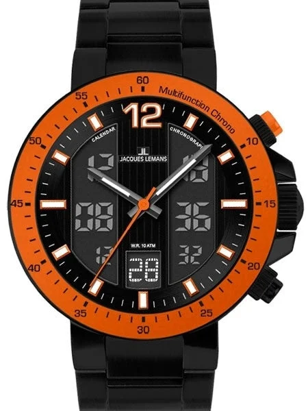 Jacques Lemans Black Milano 50MM Analog-Digital Chronograph Calendar Watch #1-1726I kol sa