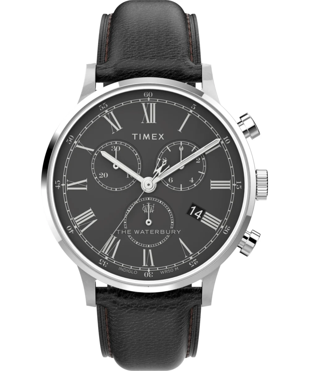 Timex Waterbury Classic Chronograph 40mm Leather Strap Watch TW2U88300 40 mm kol saati
