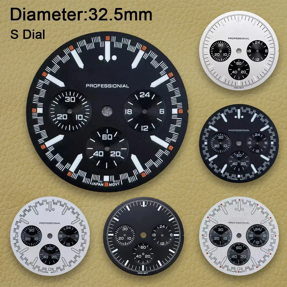 Tandorio Watches Speed Dial Fit VK63 Movement Green Luminous Chronograph Watch Dial 3eyes 1005008744329741-AA583-S Dial 32.5 mm kol saati