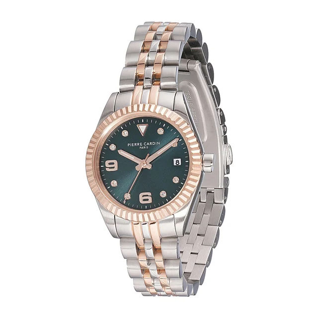 OPERA Timbre Women’s Watch - Two-Tone Rose Gold & Silver Case, Dark Green Dial with Crysta