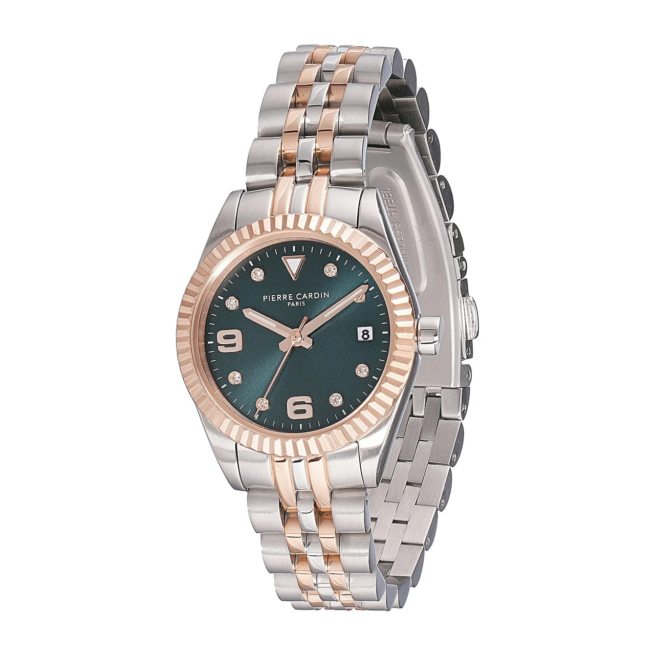OPERA Timbre Women’s Watch - Two-Tone Rose Gold & Silver Case, Dark Green Dial with Crystal Indexes and Two-Tone Jubilee Strap CF.1012.MU.2 28 mm kol saati