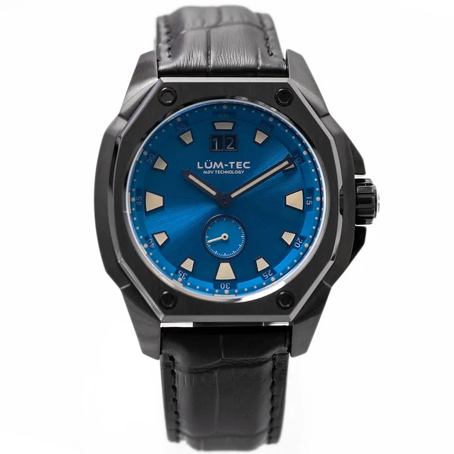 Lum Tec Lum-Tec 44mm Phantom Watch with Blue Dial, Big-Date, and Anti-Reflective Sapphire 
