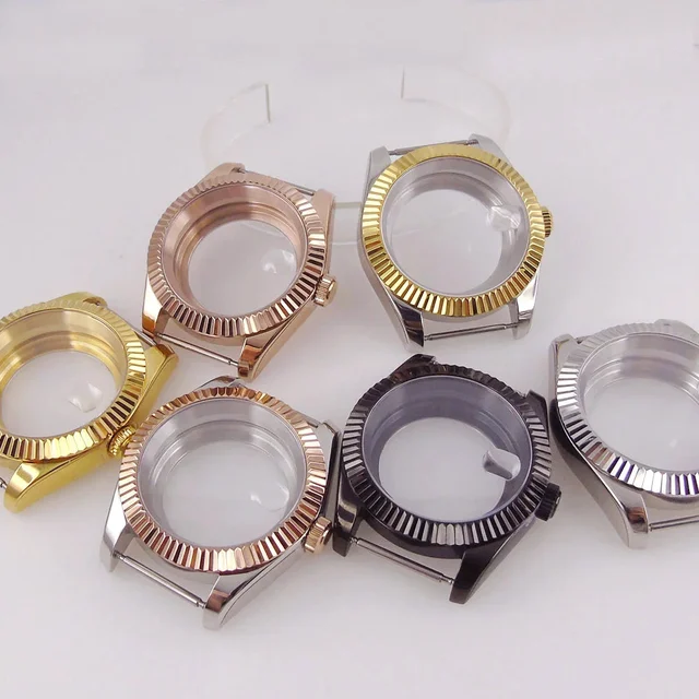 Tandorio Silver Gold Rose Gold Fluted Bezel Stainless Steel Watch Case fit NH35 NH36 4R35 