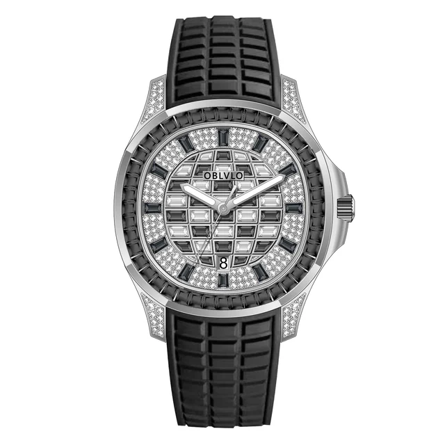 OBLVLO Rubber Strap ,Black and white gradient FM Series,40mm,Black Rubber Strap ,Black and