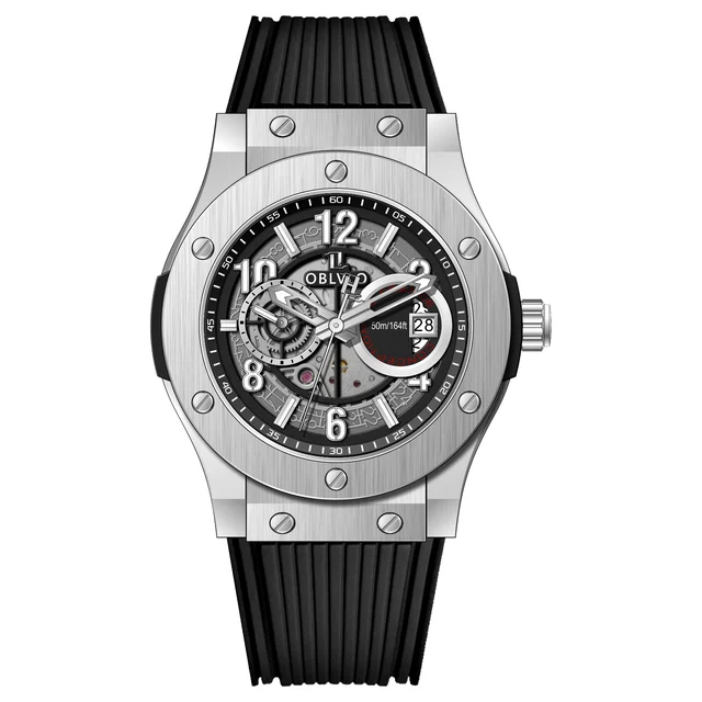 OBLVLO With Rubber Automatic,white Dial HM-GT HM Series,44mm,Steel With Rubber Automatic,w