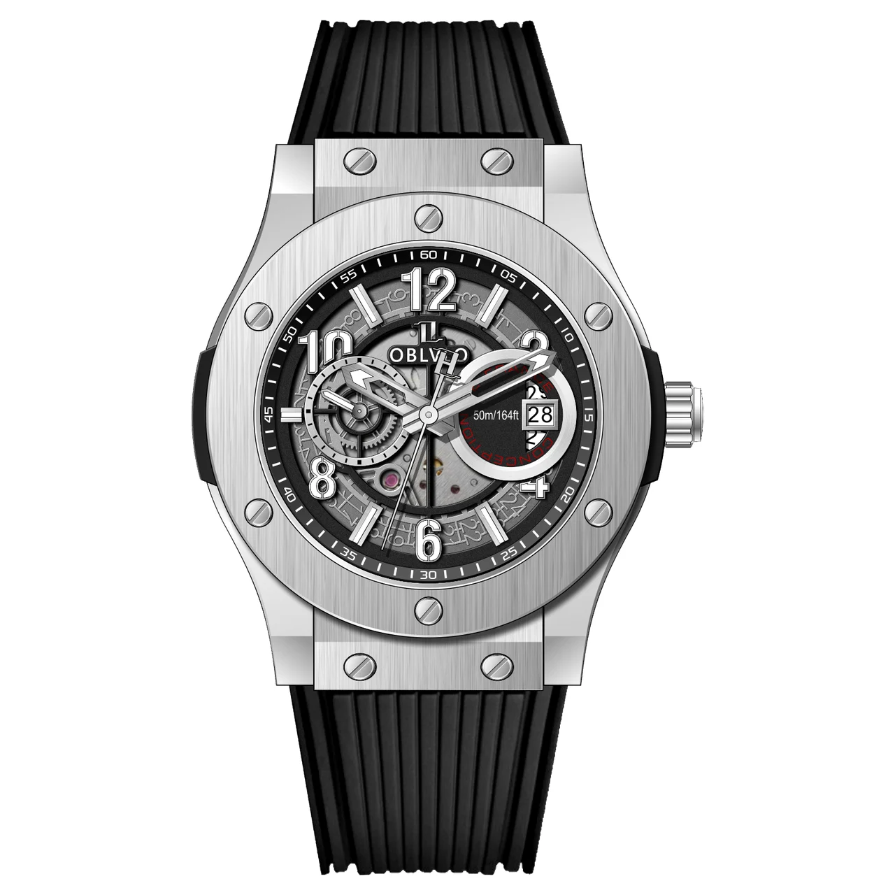 OBLVLO With Rubber Automatic,white Dial HM-GT HM Series,44mm,Steel With Rubber Automatic,white Dial HM-GT- 44 mm kol saati