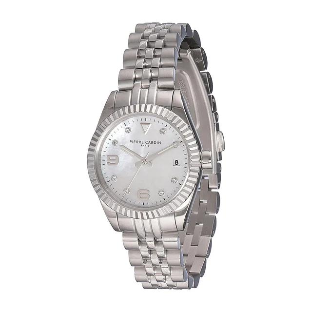 OPERA Timbre Women’s Watch - Silver Case, White Mother of Pearl Look Dial with Crystal Ind