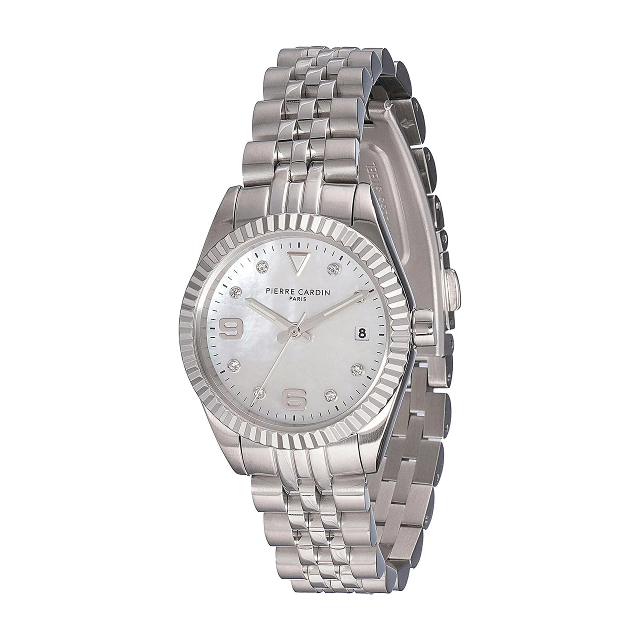 OPERA Timbre Women’s Watch - Silver Case, White Mother of Pearl Look Dial with Crystal Indexes and Silver Jubilee Strap CF.1012.MS 28 mm kol saati