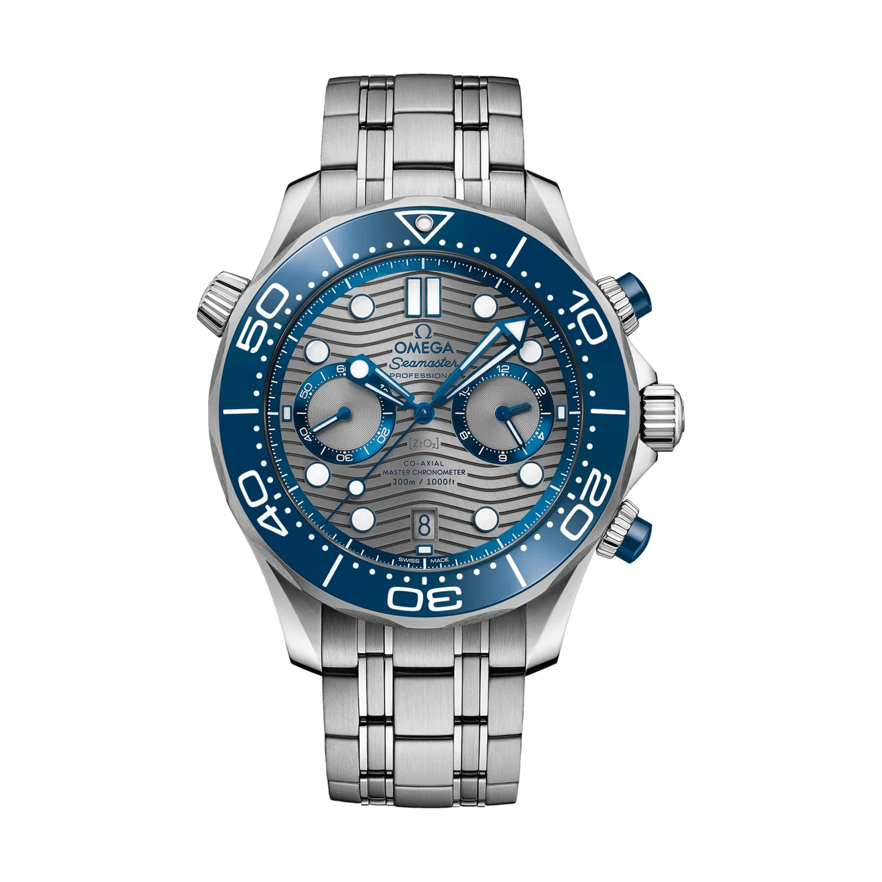 OMEGA Seamaster Diver 300M 44mm - Grey Dial w/ Blue Bezel on Bracelet O21030445106001 44 mm kol saati