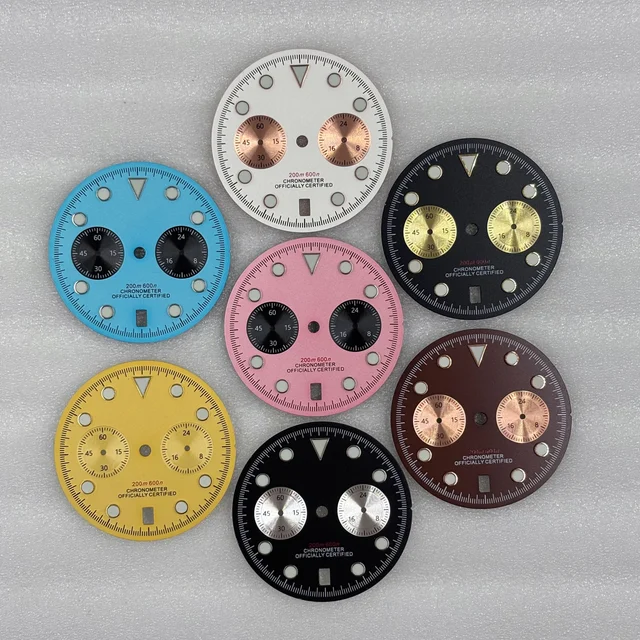 Tandorio Watches Speedmaster VK64 Dial for quartz movement green luminous 2 eyes 595317205