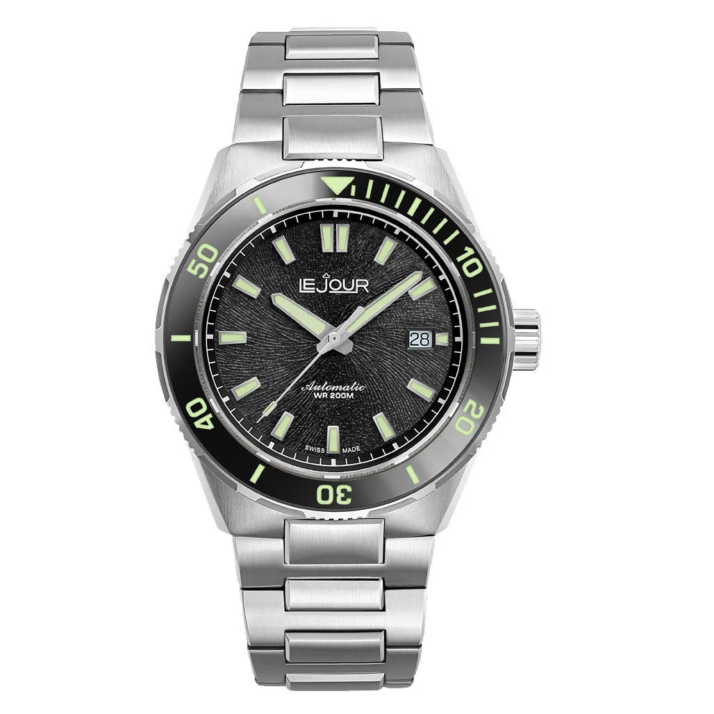 Le Jour Coral Automatic Swiss Dive Watch with Black Textured Dial #LJ-CD-001 42 mm kol saati