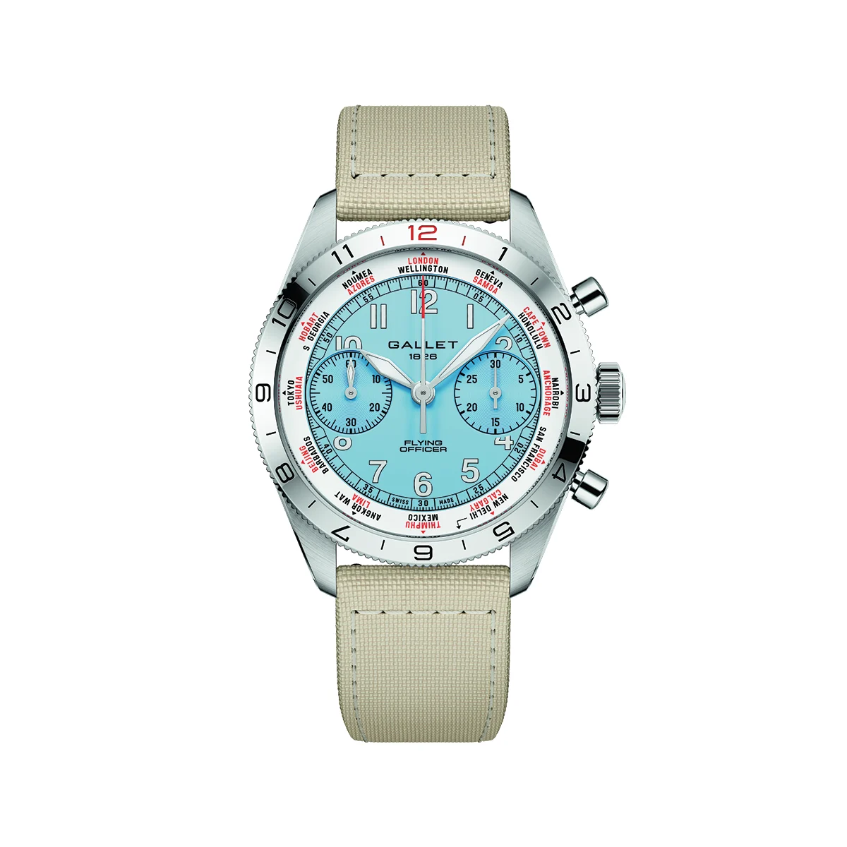 Gallet Flying Officer Chronograph 40mm - Light Blue on Fabric Strap AG2301131C1W1 40 mm kol saati