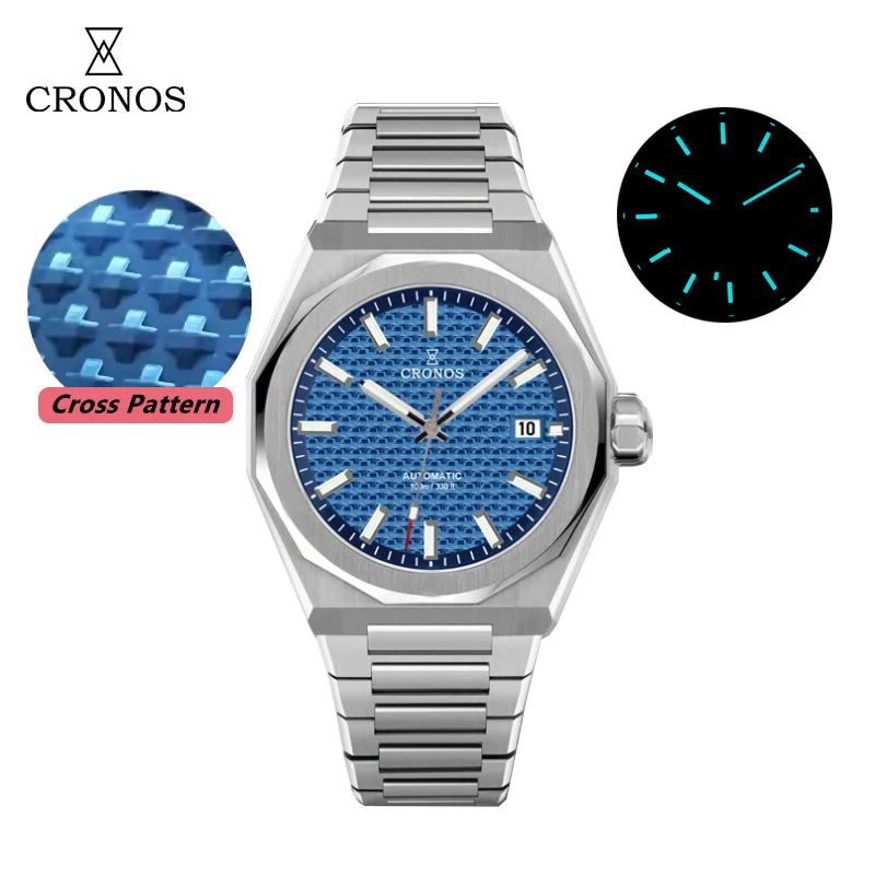 CRONOS Skyline PT5000 Men Watch L6028 V2 Cronos-L6028M无钉 - 蓝面- 十字纹- 钢带(下单备注不要皮带) 990 39 mm kol saati