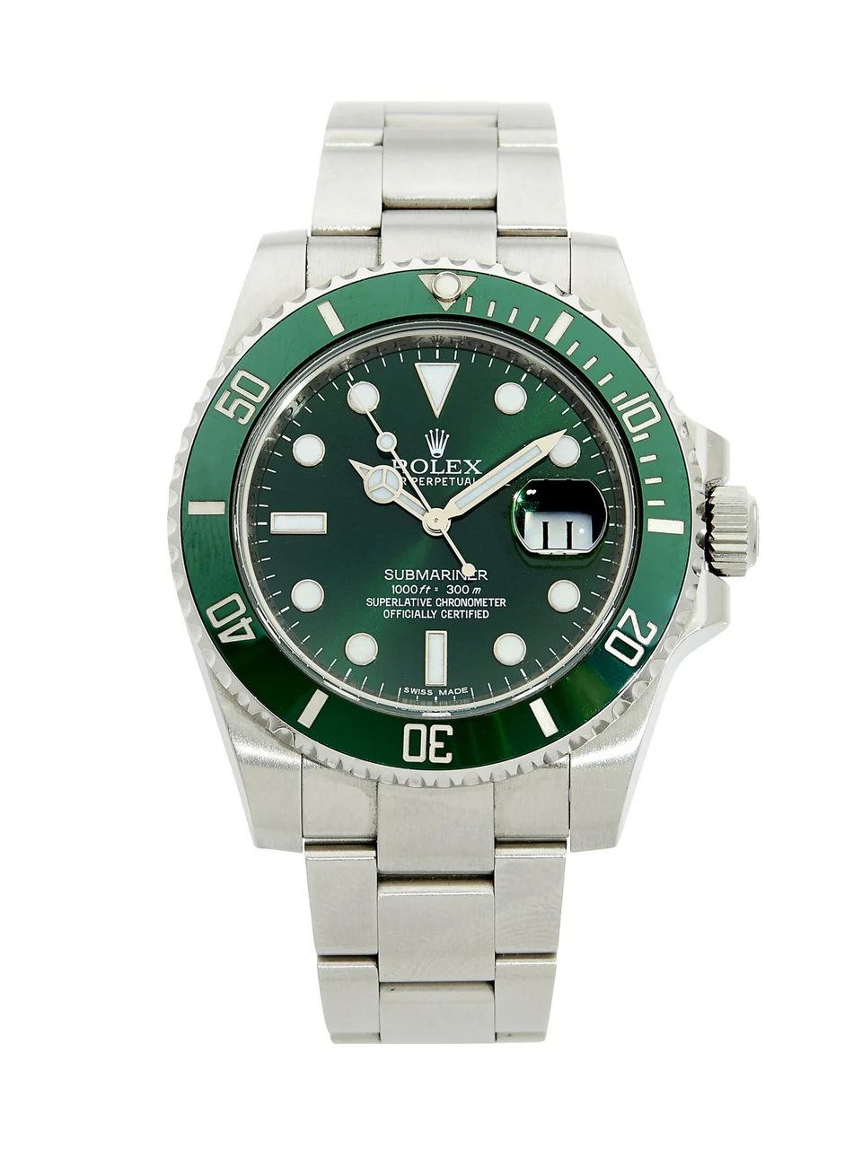 Rolex.Ref. 116610LV Submariner, "Hulk", Stainlesssteel kol saati