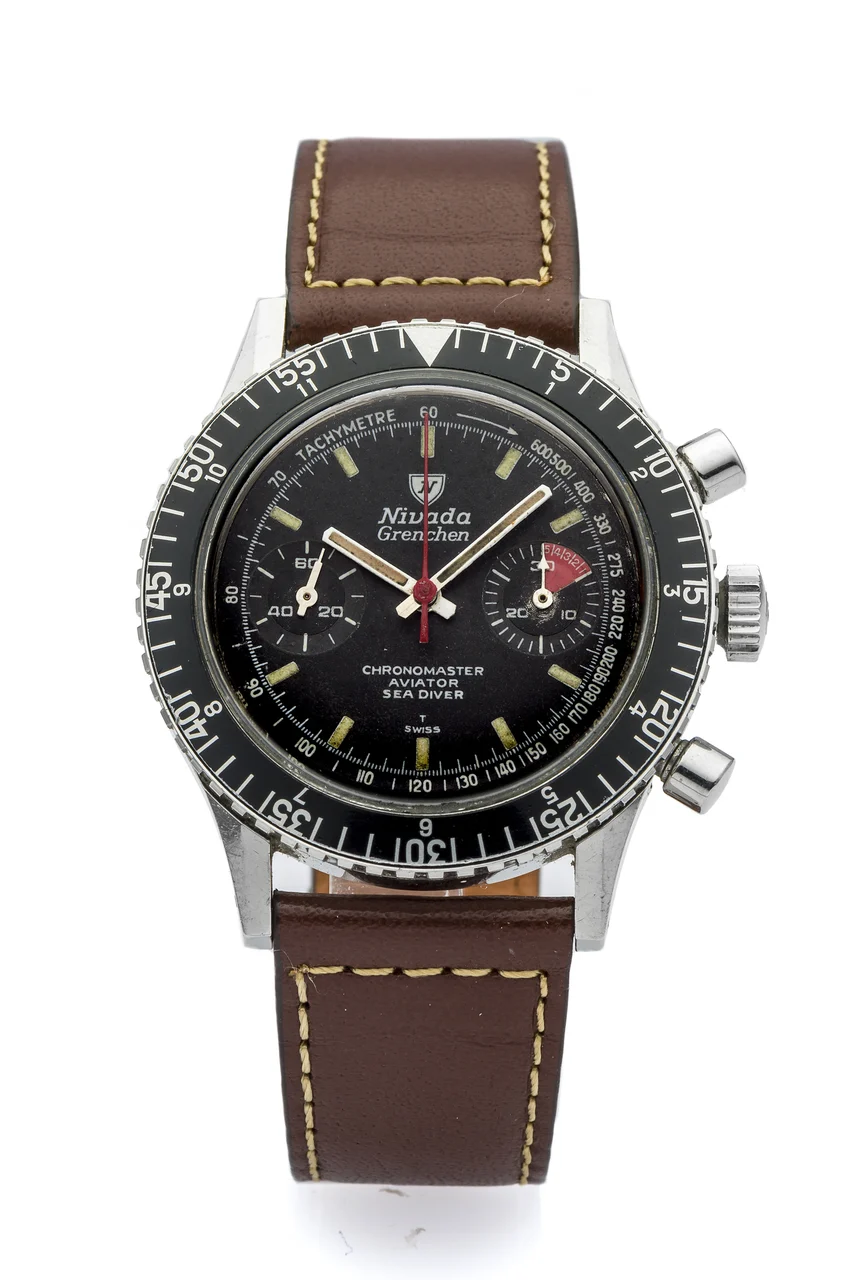 Nivada Grenchen NIVADA GRENCHEN REF. 3730 CHRONOGRAPH STEEL Fine and rare, manual-winding, stainless steel wristwatch with chronograph. kol saati